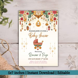 Invito modificabile per baby shower indiano, modello per biglietto di auguri per la celebrazione del Godh Bharai, invito per evento culturale tradizionale, invito per baby shower indù