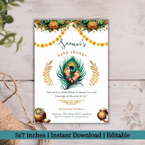 Bearbeitbare indische Babypartyeinladung, Godh Bharai-Feierkartenvorlage, traditionelle kulturelle Veranstaltung einladen, Hindu-Babyparty einladen