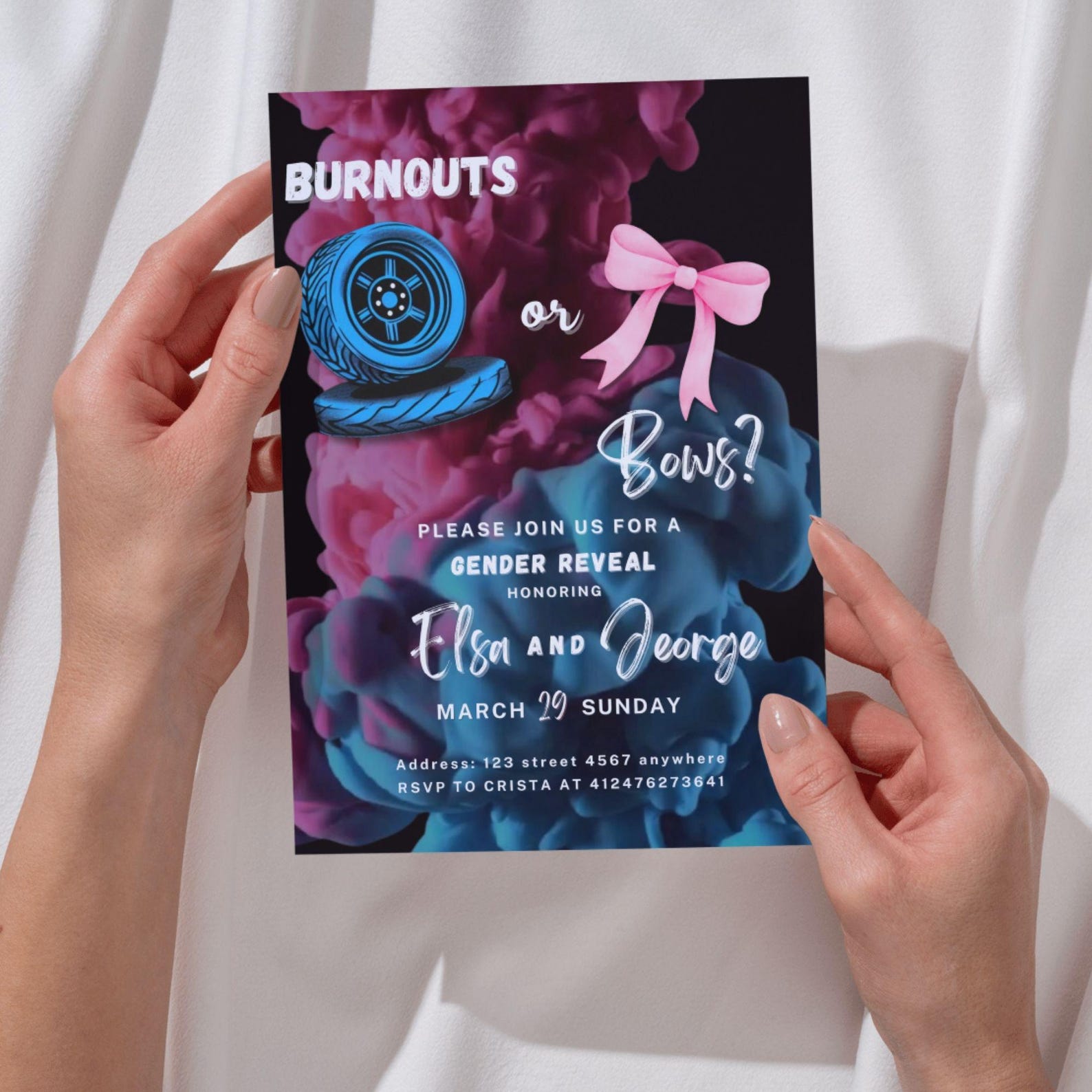 Editable Burnouts or Bows Gender Reveal Invitation Digital Template
