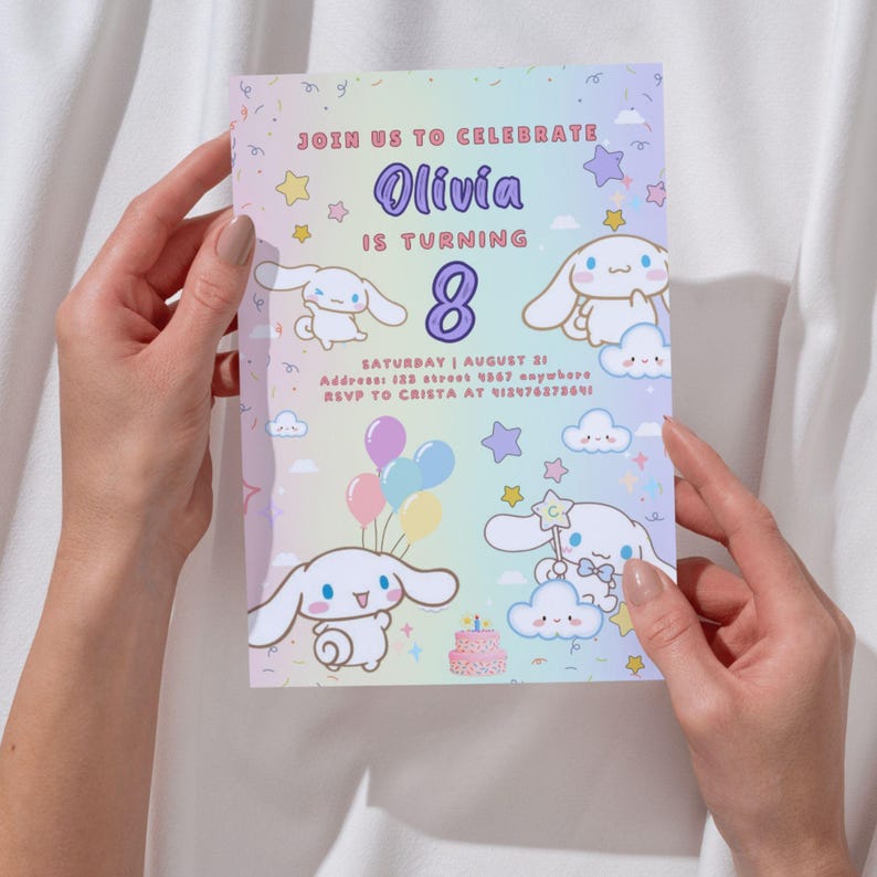 Charming Kitty and Friends invitation template with colorful kitten illustrations, ideal for a pet-themed party.
