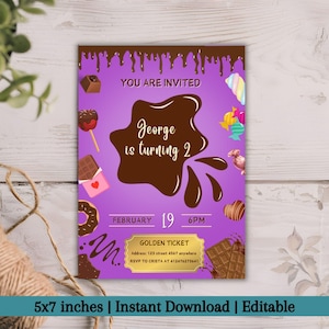 Editable Chocolate Factory Birthday Invitation, Chocolate Factory Inspired Birthday Party, Sweet Celebration, Invite for Kids Birthday Party