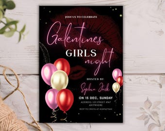 Galentine’s Girls Night Invitation | Friends Valentine Dinner Invite | Digital Party Invitation | Editable Template | Instant Download