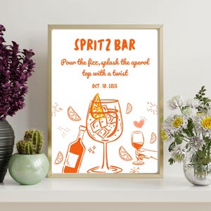 Spritz Bar Sign, Summer Bridal Shower Sign, Italian Cocktail Theme Party Decor, Baby Shower Table Sign, Wedding Bar Sign Printable