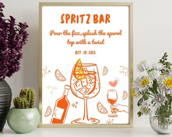 Spritz Bar Sign, Summer Bridal Shower Sign, Italian Cocktail Theme Party Decor, Baby Shower Table Sign, Wedding Bar Sign Printable