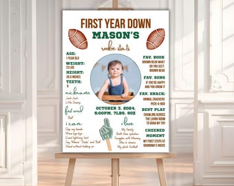 First Year Down Birthday Milestone Sign, 1st Birthday Party Poster, Editable Template, Customizable Printable Football Theme Decor