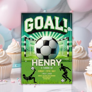 Invitation d'anniversaire de football modifiable, invitation d'anniversaire de football, invitation de ballon de sport, donnons un coup de pied d'invitation d'anniversaire de plaisir, toile modifiable