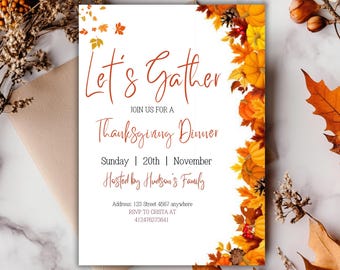 Friendsgiving Invitation, Thanksgiving Dinner Invitation, Let's Gather Invite, Fall Autumn Pumpkins, Let's Give Thank Invite, Pumpkin invite