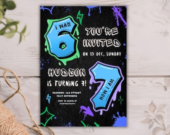 Invitación para fiesta de cumpleaños de niños de 6 a 7 años / Divertida invitación estilo meme de seis y siete / Plantilla editable de cumpleaños para niños de 5x7 / Descarga digital imprimible