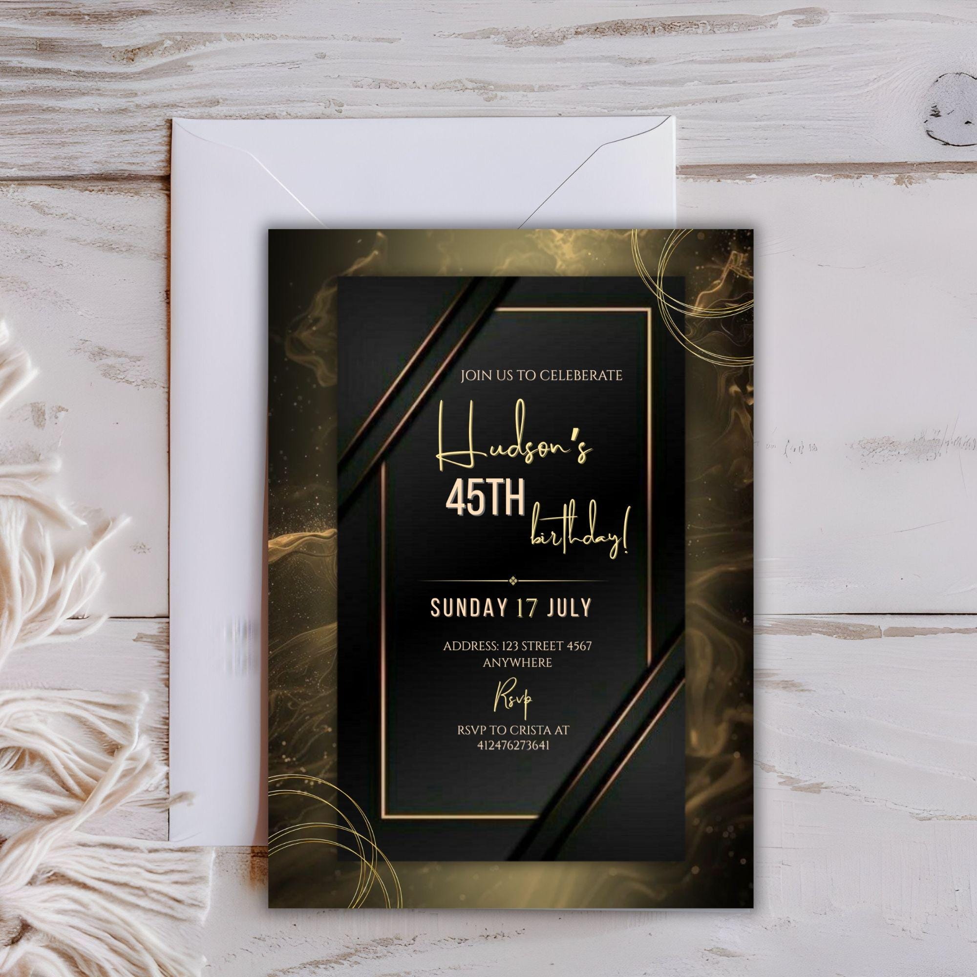 Editable Black and Gold Birthday Invitation | Luxury Marble Party ...