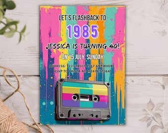 Editable 80s Theme Party Invitation, Retro Throwback Birthday or House Party Template, Printable or Digital Download Invite