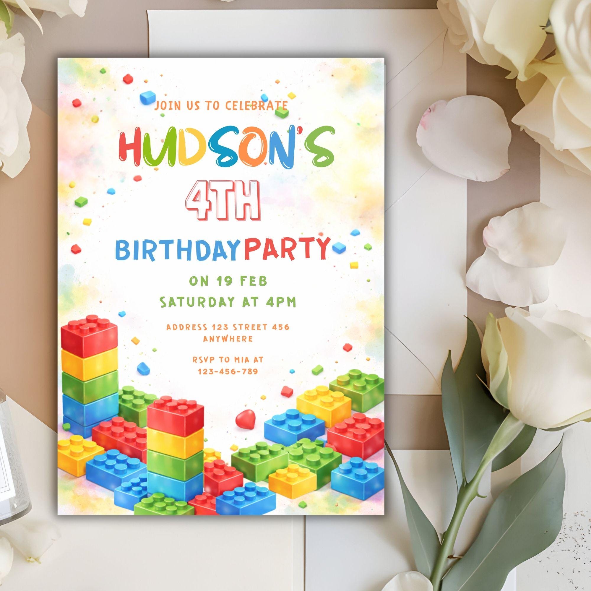 Editable Building Blocks Birthday Invitation Template, Colorful Block ...