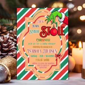 Faire-part de fête prénatale de Noël, Invitation à une fête prénatale « Un peu qui vient d'arriver », Grinchmas inviter une fête de naissance, Étole de bébé Noël, Instant
