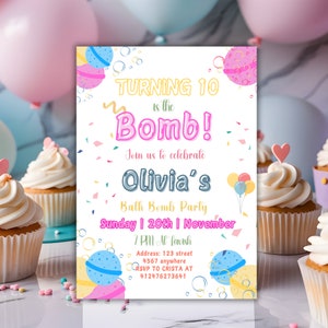 Bath Bomb Birthday Invitation, Soap Bath bomb making birthday party invitation. Gender neutral Crafts party invite, Spa Birthday Party