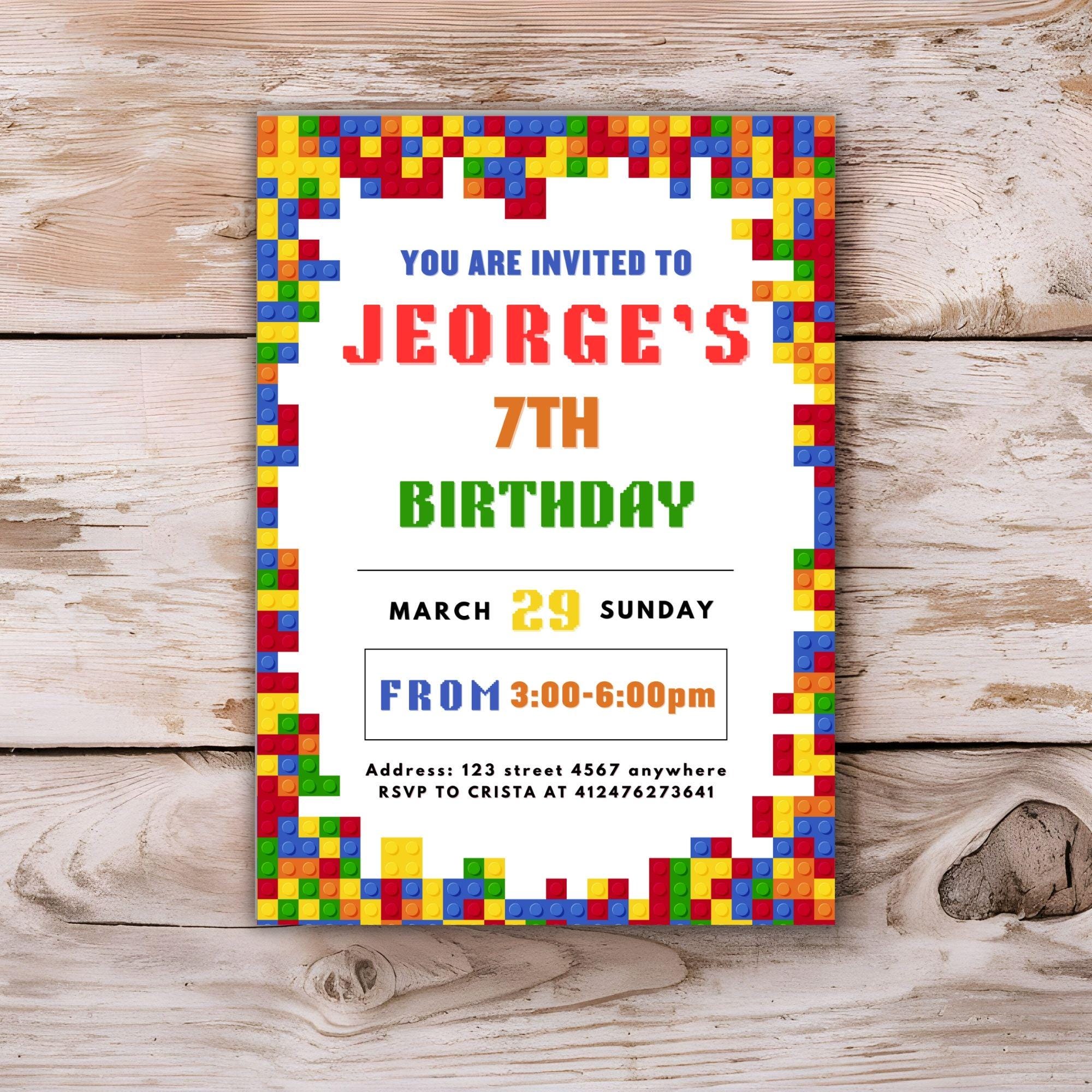 Editable Building Blocks Birthday Invitation Template, Colorful Block ...
