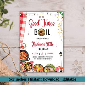 Seafood Boil-Geburtstagsfeiereinladung, bearbeitbare Vorlage für jeden Anlass, Langusten, Garnelen, Tintenfisch & mehr, perfekt für Meerestierliebhaber