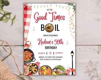 Seafood Boil Birthday Party Invitation, Editable Template for Any Occasion, Crawfish, Shrimp, Squid & More, Perfect for Seafood Lovers
