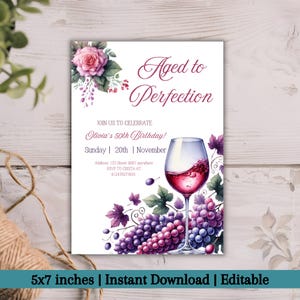 Aged to Perfection Invitation, Wine Birthday Invitation, Winery Invitation, Fine Like Wine, Floral, Printable editable Bourbon Birthday