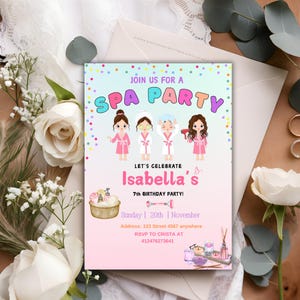 Spa Party Birthday Invitation, Spa Party Invite, Sleepover Pamper Party Invite Template, Tween Manicure & Pedicure Birthday,Glitz Glam Girls