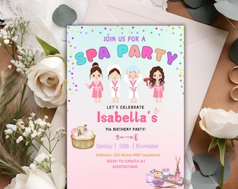 Spa Party Birthday Invitation, Spa Party Invite, Sleepover Pamper Party Invite Template, Tween Manicure & Pedicure Birthday,Glitz Glam Girls