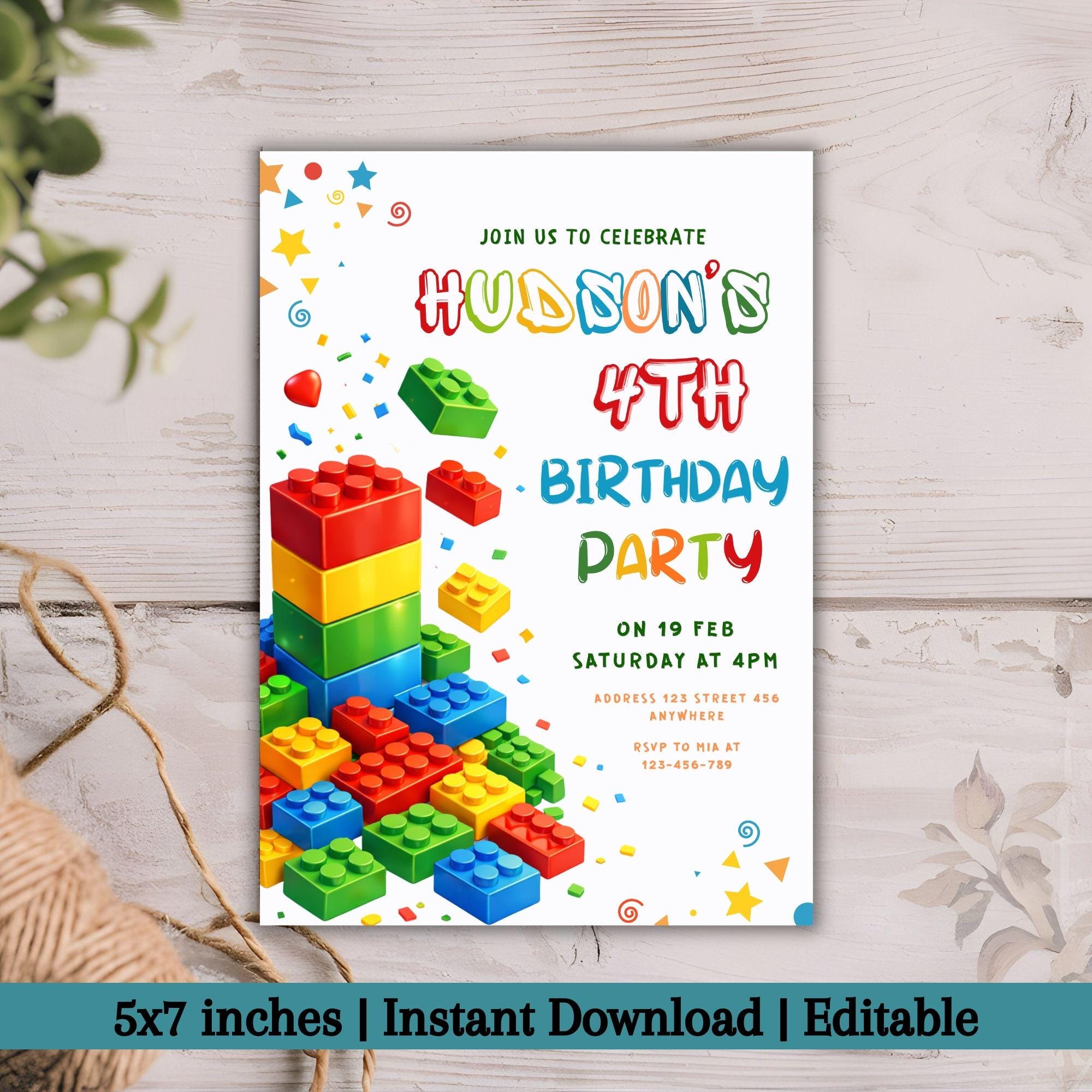Editable Building Blocks Birthday Invitation Template, Colorful Block ...