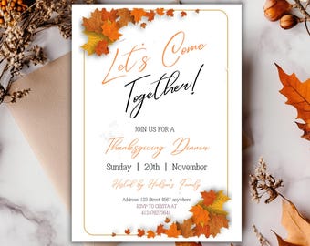 Friendsgiving Invitation, Thanksgiving Dinner Invitation, Let's Gather Invite, Fall Autumn Pumpkins, Let's Give Thank Invite, Pumpkin invite