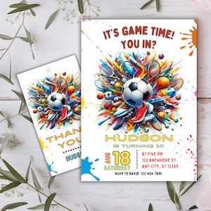 Editable Sports Invitation Template with Thank you Tag, Sports flyer Neon Glow Sports Invites Sports Theme Invite All Star Sports Invitation