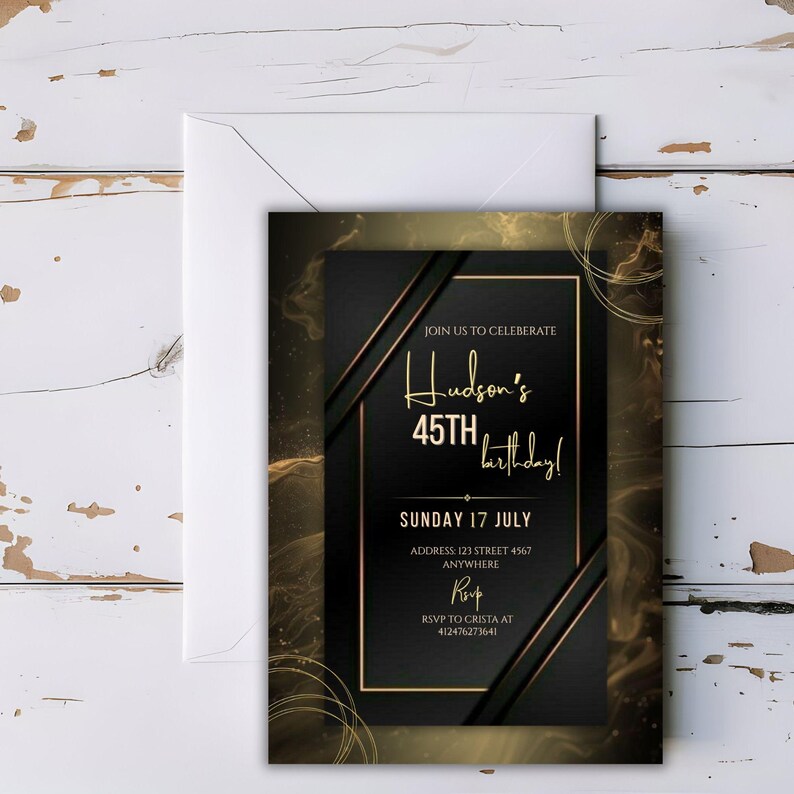 Editable Black and Gold Birthday Invitation | Luxury Marble Party ...