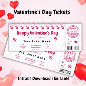Valentinstag Ticket, bearbeitbarer Valentinstag Coupon, Valentinstag Gutschein, Valentinstag Event Ticket Vorlage, Valentinstag Einladung zum Ausdrucken