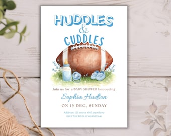 Invitación para baby shower de fútbol azul / Huddles & Cuddles Mixto / Invitación para tailgate touchdown / Descarga digital editable