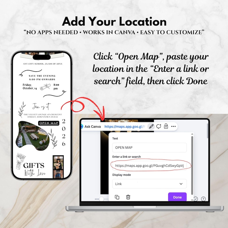 editable Canva grad website invite for girls