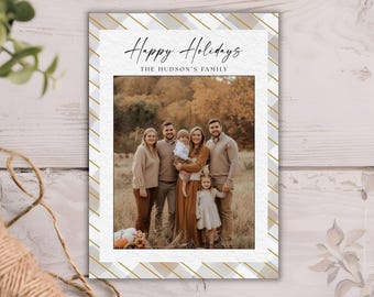 Editable Christmas Photo Collage Card Template, Modern Vertical Holiday Photo Card, Customizable Winter Greeting Design