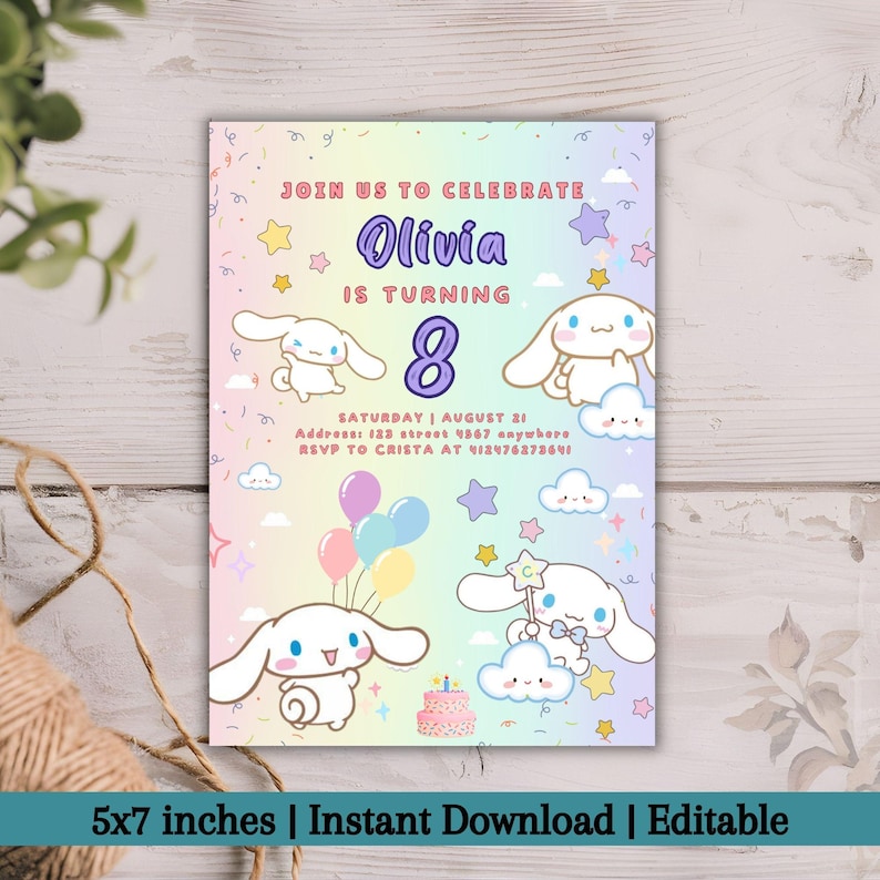 Editable cat-themed birthday invitation with adorable kitten illustrations, perfect for a kids’ paw-ty celebration.