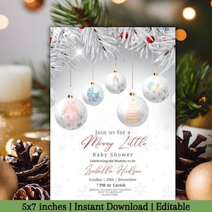 Faire-part de baby shower de Noël, joyeux petit baby shower, invitation de baby shower d'hiver, baby shower de pays des merveilles d'hiver, vacances de neige