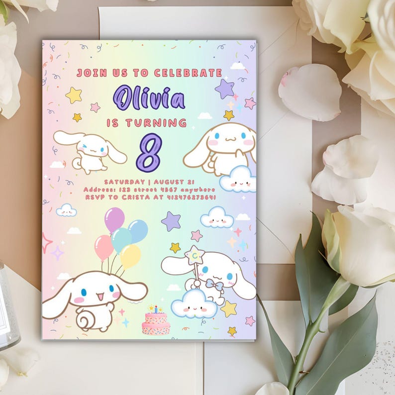 Pet-themed party invitation with cute kitty designs, customizable for a unique kids’ birthday celebration.