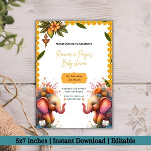 Bearbeitbare indische Babypartyeinladung, Godh Bharai-Feierkartenvorlage, traditionelle kulturelle Veranstaltung einladen, Hindu-Babyparty einladen