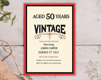 Editable 50th Birthday Invitation for Men, Aged to Perfection Whiskey-Inspired Printable, Over the Hill Party Invite, Digital Download