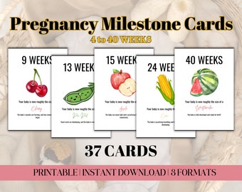 Pregnancy Milestone Bump Comparison Cards, Fruits and Vegetables Fetal Development, Baby Size by Week Cards, Baby Memories Child Keepsake