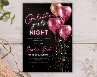Galentine’s Girls Night Invitation | Friends Valentine Dinner Invite | Digital Party Invitation | Editable Template | Instant Download