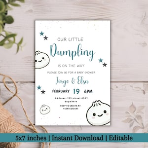 Onze kleine knoedel is onderweg babyshower uitnodiging, kleine knoedel babyshower uitnodiging, bewerkbare sjabloon babyshower uitnodiging