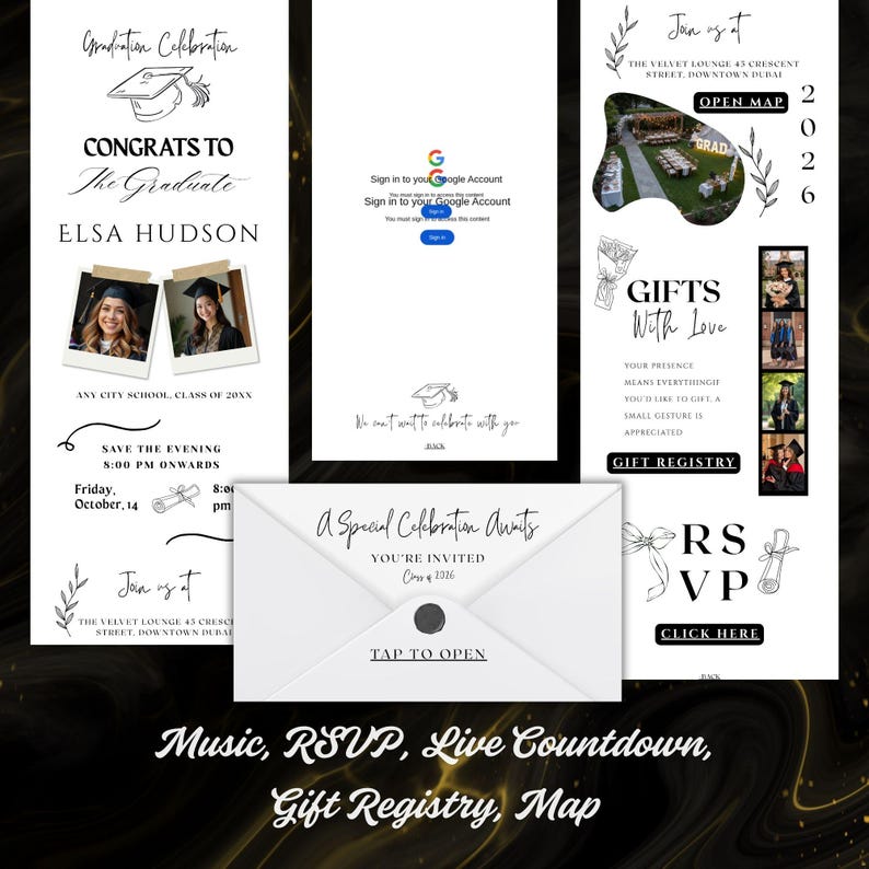 editable Canva grad website invite for girls