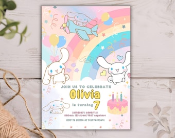 Kitty and Friends Party Invitation, Cat Birthday Invitation, Paw-ty Birthday Invite, Rainbow Cat Birthday Invite, Editable Kids Template