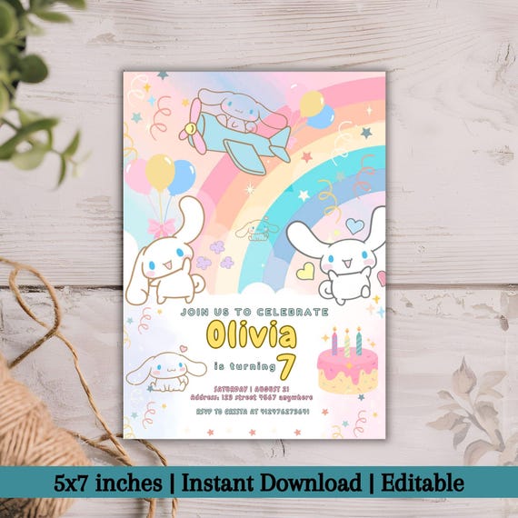 Kitty and Friends Party Invitation, Cat Birthday Invitation, Paw-ty Birthday Invite, Rainbow Cat Birthday Invite, Editable Kids Template