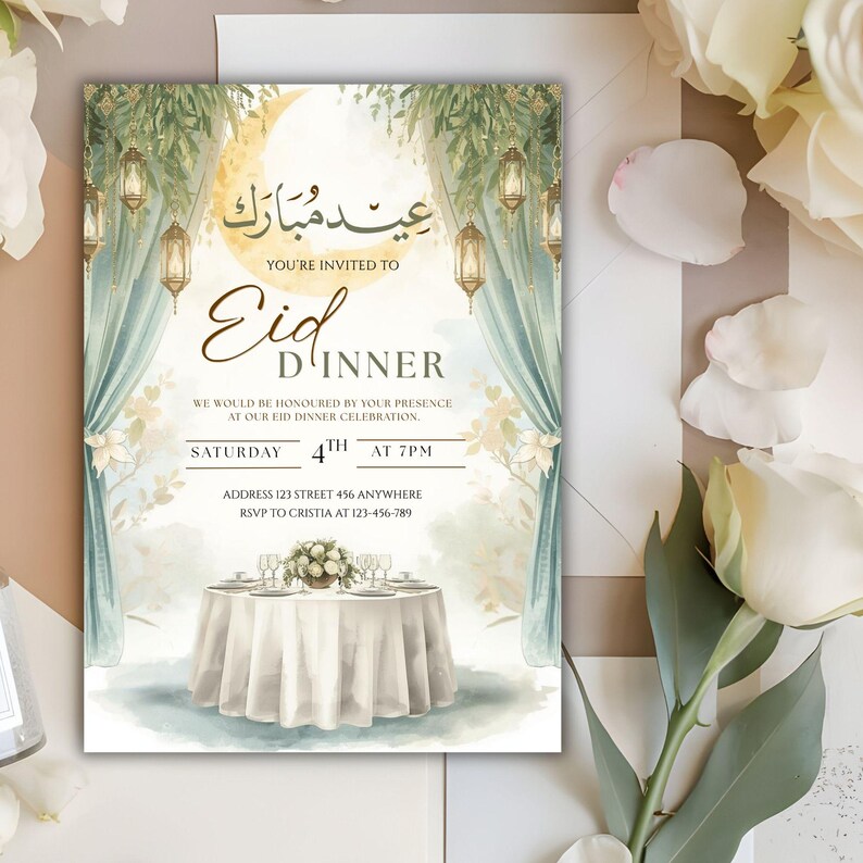 eid dinner party digital invite with modern islamic style