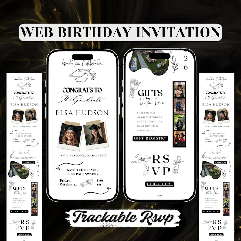 class of 2026 graduation website template black bow coquette