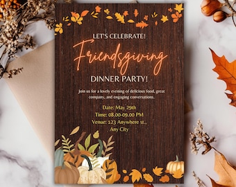 Friendsgiving Invitation, Thanksgiving Dinner Invitation, Let's Gather Invite, Fall Autumn Pumpkins, Let's Give Thank Invite, Pumpkin invite