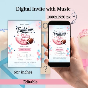 Touchdowns or Tutus Gender Reveal Invitation, Pink or Blue Baby Shower, He or She, Boy Or Girl Invite, Gender Neutral Baby Shower Invite