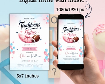 Invito per rivelazione del sesso del bambino con Touchdown o Tutus, Baby Shower rosa o blu, Lui o Lei, Invito per maschio o femmina, Invito per Baby Shower di genere neutro