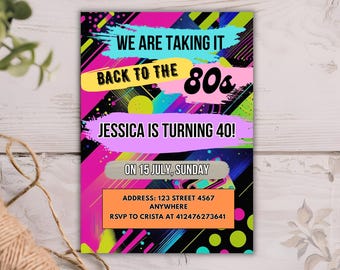 Editable 80s Theme Party Invitation, Retro Throwback Birthday or House Party Template, Printable or Digital Download Invite