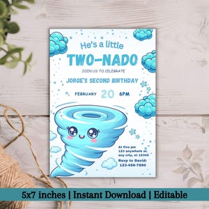 Editable Two Nado Birthday Party Invitation Template, Strom Birthday Invite, Twister Birthday Invite, Tornado Party, Boy Birthday Invitation