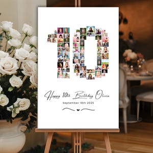 10th Birthday Photo Collage, 10th Birthday Gift, Birthday Number 10 Printable, 10th Photo Collage Template, Editable 10th Birthday Poster